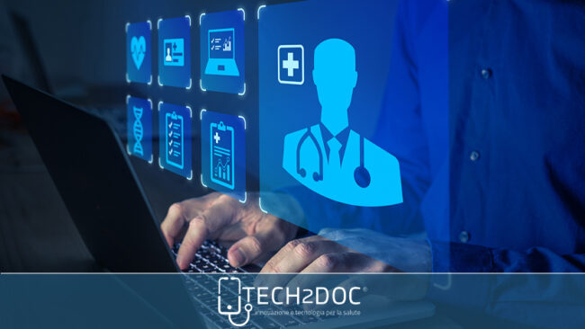 Man wearing holographic virtual reality glasses during medical research.