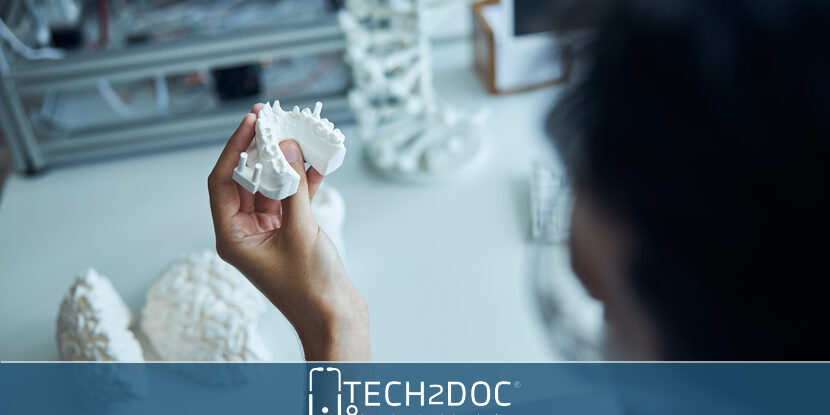 Man wearing holographic virtual reality glasses during medical research.