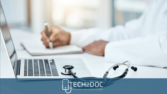 Man wearing holographic virtual reality glasses during medical research.