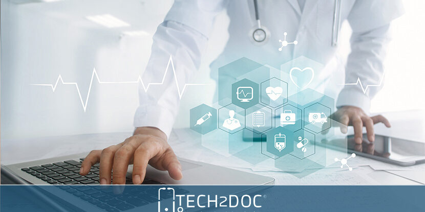 Man wearing holographic virtual reality glasses during medical research.