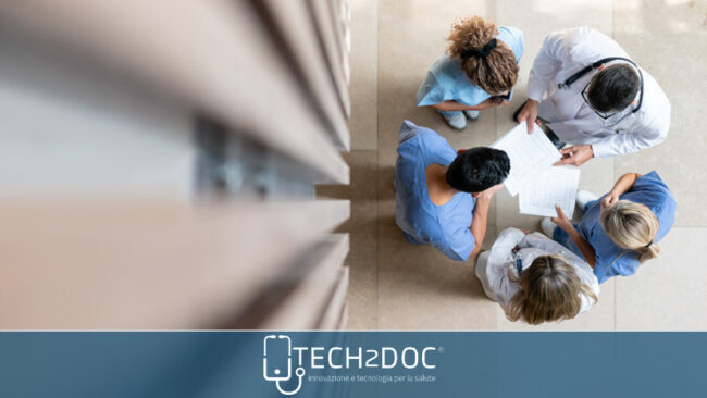 Man wearing holographic virtual reality glasses during medical research.