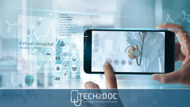 Man wearing holographic virtual reality glasses during medical research.