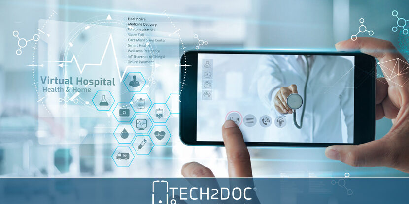 Man wearing holographic virtual reality glasses during medical research.