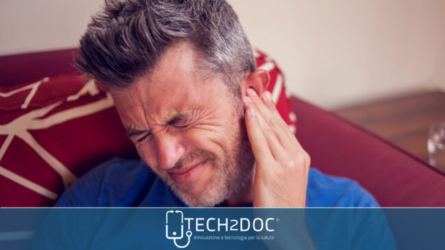 Man wearing holographic virtual reality glasses during medical research.